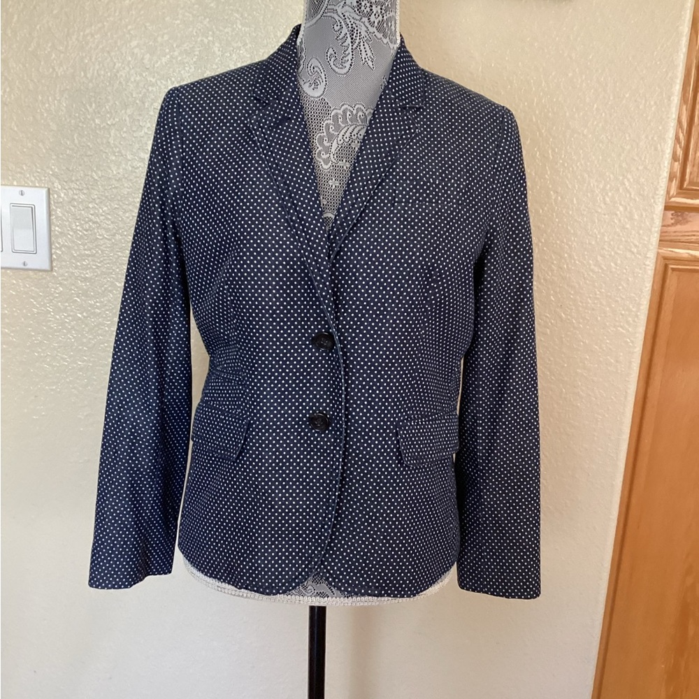 J. Crew Schoolboy Navy Polka Dot Blazer - Picture 2 of 12